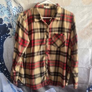 Maurices Red and Tan Plaid Button Down Shirt